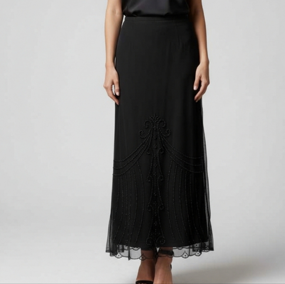 Jessica Black Beaded Mesh Maxi Skirt Versatile Size 12